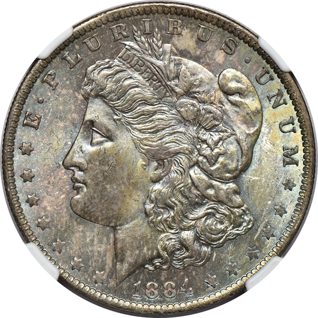 Eight NGC certified Morgan silver dollars.  Two MS-65 and six MS-64