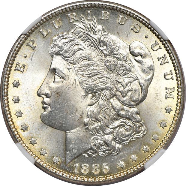 Eight NGC certified Morgan silver dollars.  Two MS-65 and six MS-64