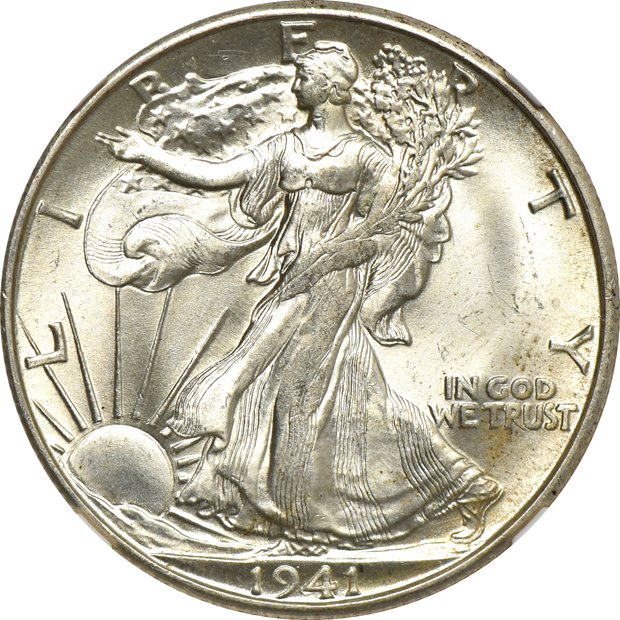 Four Walking Liberty half-dollars, all NGC MS-65 CAC