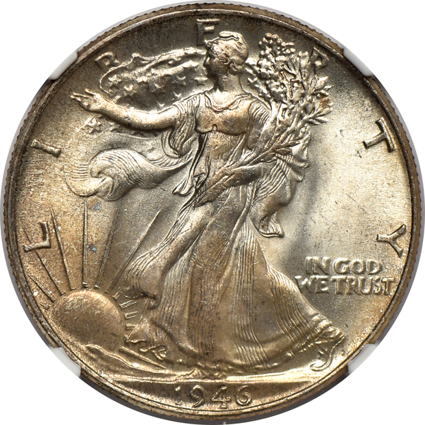 Four Walking Liberty half-dollars, all NGC MS-65 CAC