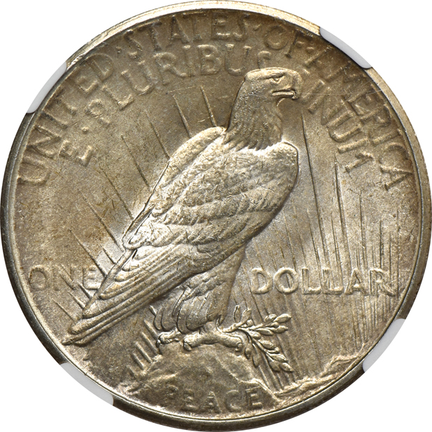 1921 Peace, High Relief NGC MS-63 CAC, 1927 NGC MS-64, and a 1928 PCGS MS-62 CAC