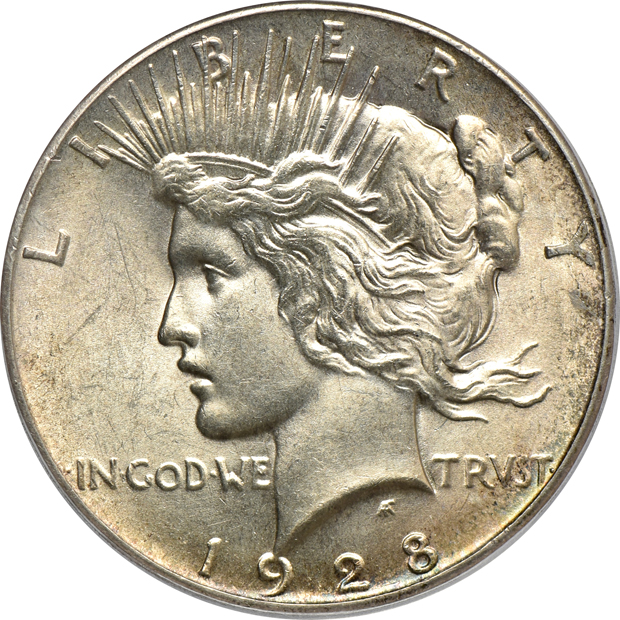 1921 Peace, High Relief NGC MS-63 CAC, 1927 NGC MS-64, and a 1928 PCGS MS-62 CAC