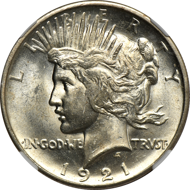1921 Peace, High Relief NGC MS-63 CAC, 1927 NGC MS-64, and a 1928 PCGS MS-62 CAC