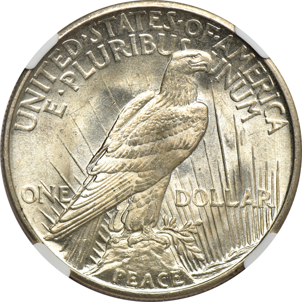 1921 Peace, High Relief NGC MS-63 CAC, 1927 NGC MS-64, and a 1928 PCGS MS-62 CAC