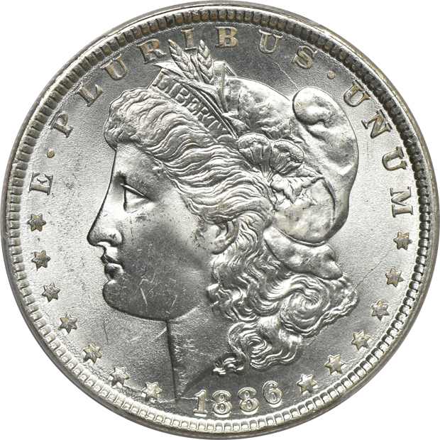 1885-O NGC MS-66, and an 1886 MS-66+