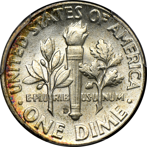 Five beautifully toned Roosevelt dimes certified by PCGS