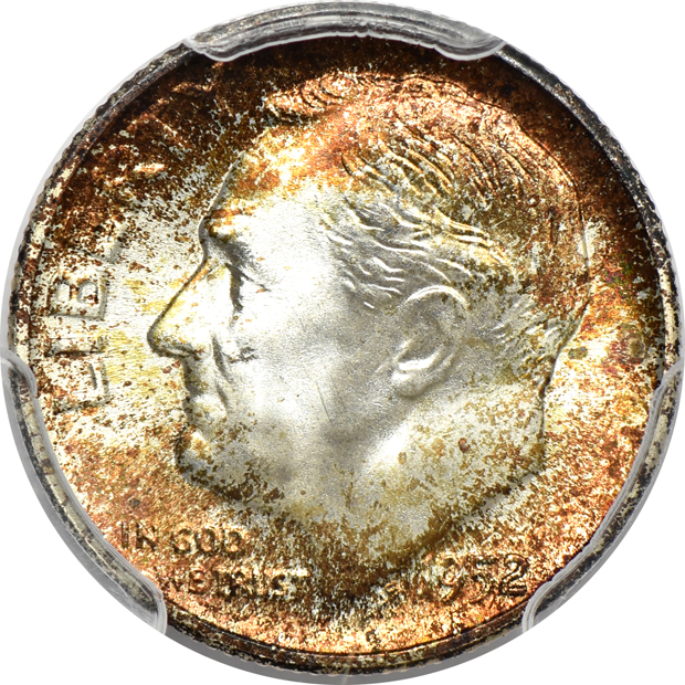 Five beautifully toned Roosevelt dimes certified by PCGS