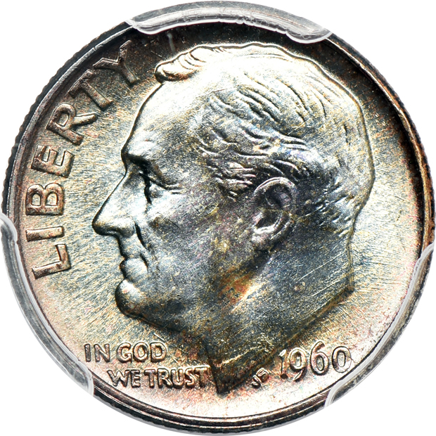 Five beautifully toned Roosevelt dimes certified by PCGS