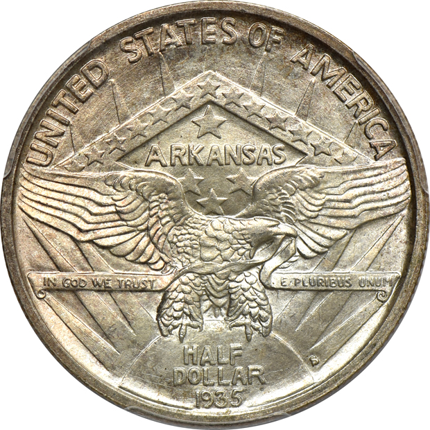 1935-S Arkansas PCGS MS-66+, and a 1936 Robinson ICG MS-64