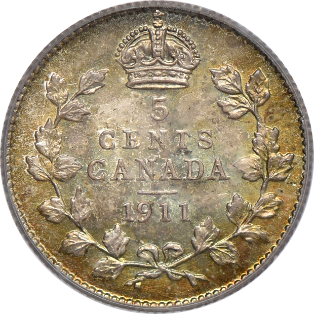 Canada - 1911 silver 5 cent- PCGS MS-66+