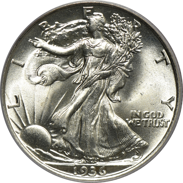Seven certified GEM Walking Liberty half-dollars