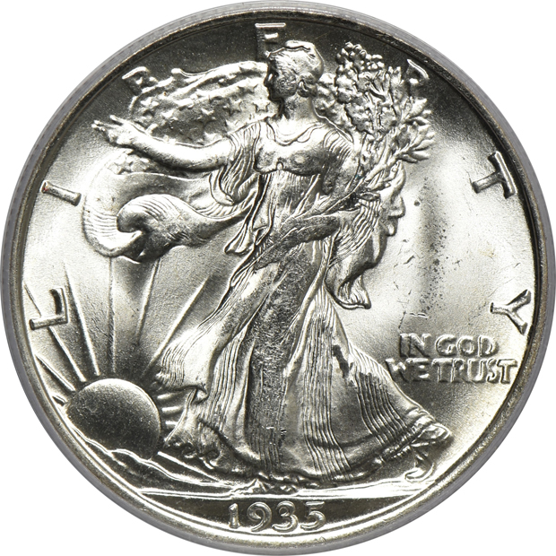 Seven certified GEM Walking Liberty half-dollars