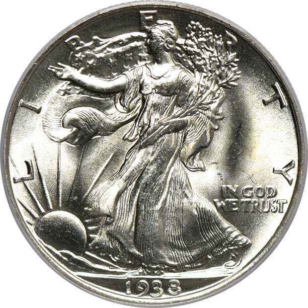 Seven certified GEM Walking Liberty half-dollars