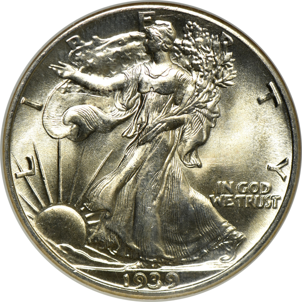 Seven certified GEM Walking Liberty half-dollars