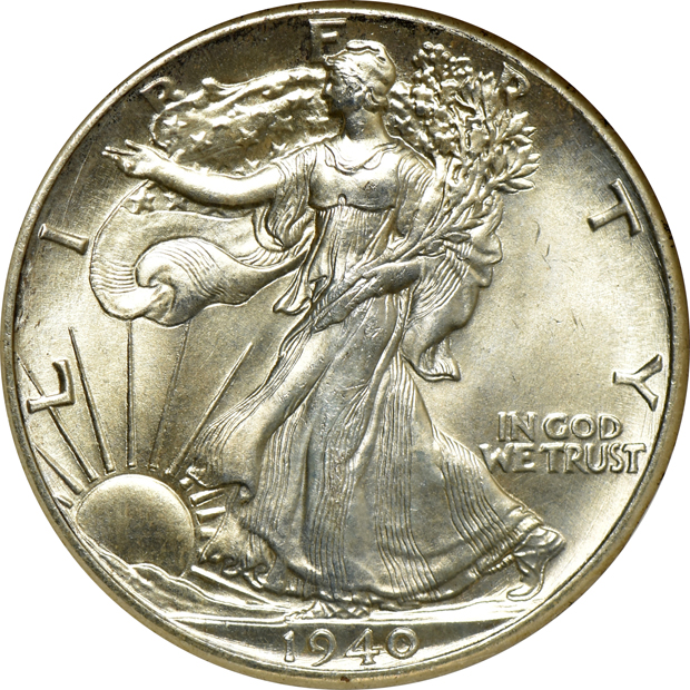 Seven certified GEM Walking Liberty half-dollars