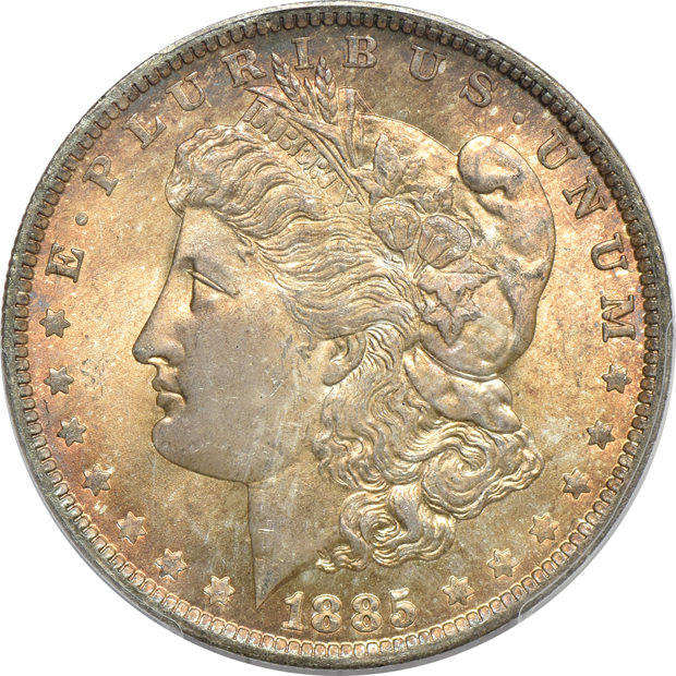 1879-S PCGS MS-66+, and an 1885-O PCGS MS-66 CAC