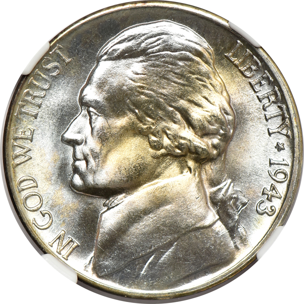 1943-D MS-67, 1943-D MS-67+ 5FS, 1945-D MS-67+, and a 1948-D MS-67, all NGC