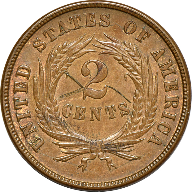 Seven two-cent pieces
