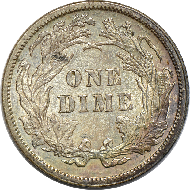 1829 Capped Bust dime, plus four Liberty Seated dimes