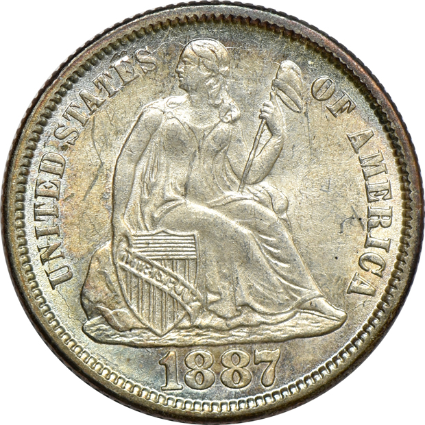 1829 Capped Bust dime, plus four Liberty Seated dimes
