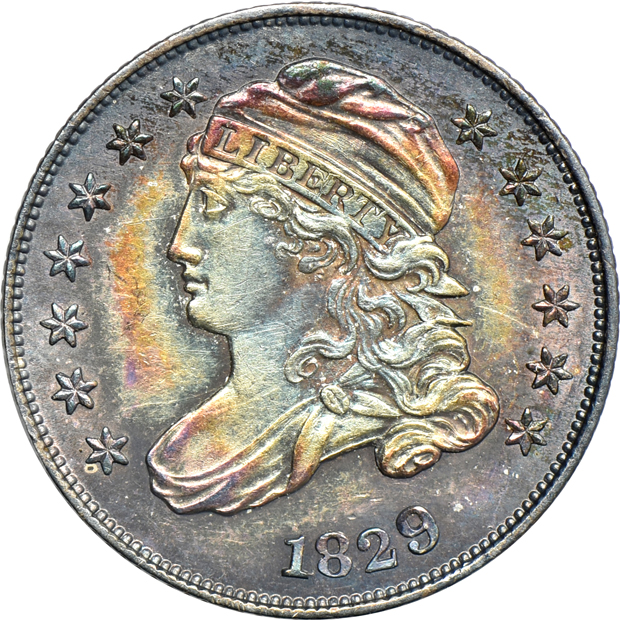 1829 Capped Bust dime, plus four Liberty Seated dimes