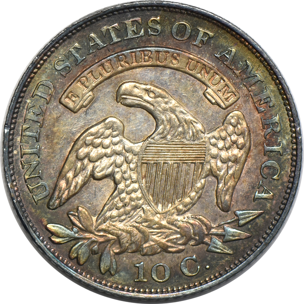 1829 Capped Bust dime, plus four Liberty Seated dimes