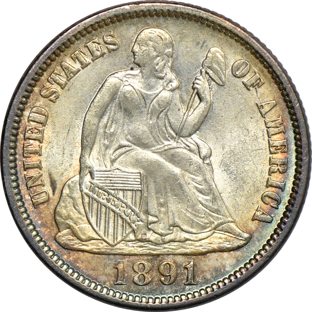 1829 Capped Bust dime, plus four Liberty Seated dimes