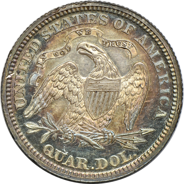 1866 Liberty Seated quarter PR-60, plus a 1932 Washington quarter MS-63