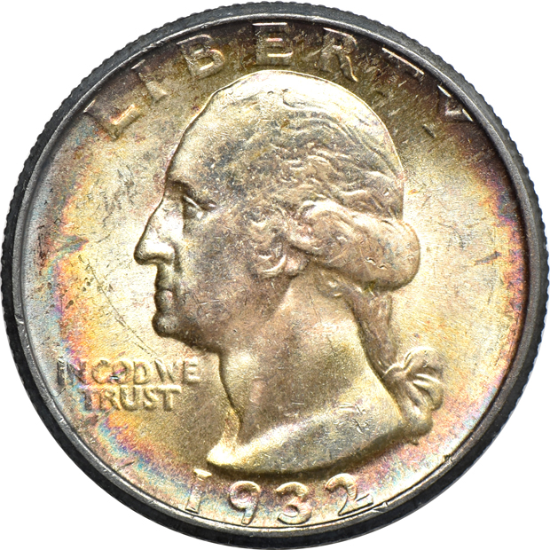 1866 Liberty Seated quarter PR-60, plus a 1932 Washington quarter MS-63