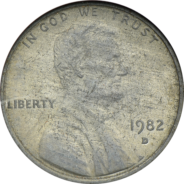 Six certified small cents and two certified Jefferson nickels