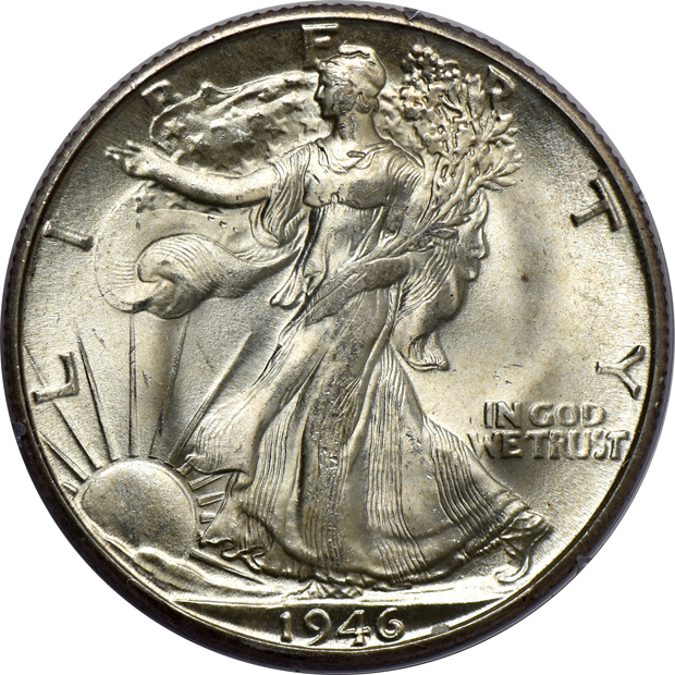 Five Walking Liberty half-dollars and three Franklin half-dollars, all certified GEMs