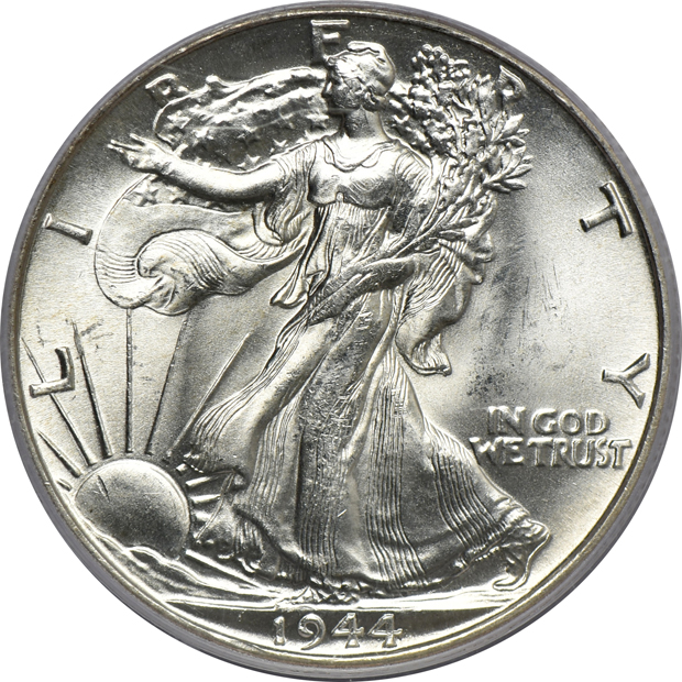 Five Walking Liberty half-dollars and three Franklin half-dollars, all certified GEMs