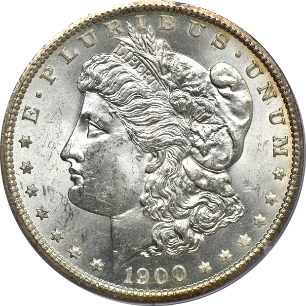Fifteen Morgan silver dollars certified by PCGS, plus five Peace silver dollars certified by NGC