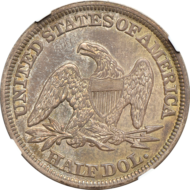 1846 Tall Date Liberty Seated half-dollar and an 1849/6 half-dime, both NGC AU-58