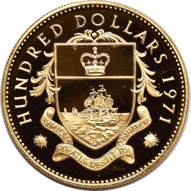 Bahamas - 1971 $100 1.177ozs gold