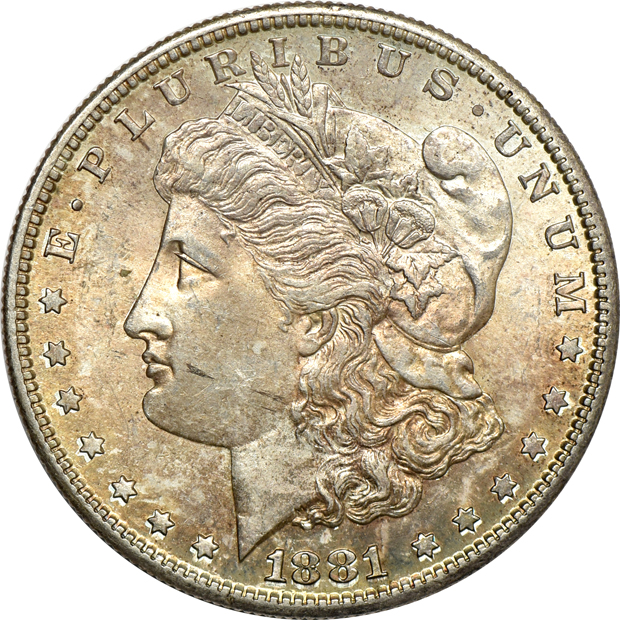 Five Morgan silver dollars