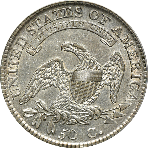 1812 Capped Bust half-dollar Rotated Dies AU-53 details/cleaned, and an 1868-S Liberty Seated half-dollar AU-53, both ANACS