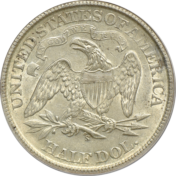 1812 Capped Bust half-dollar Rotated Dies AU-53 details/cleaned, and an 1868-S Liberty Seated half-dollar AU-53, both ANACS