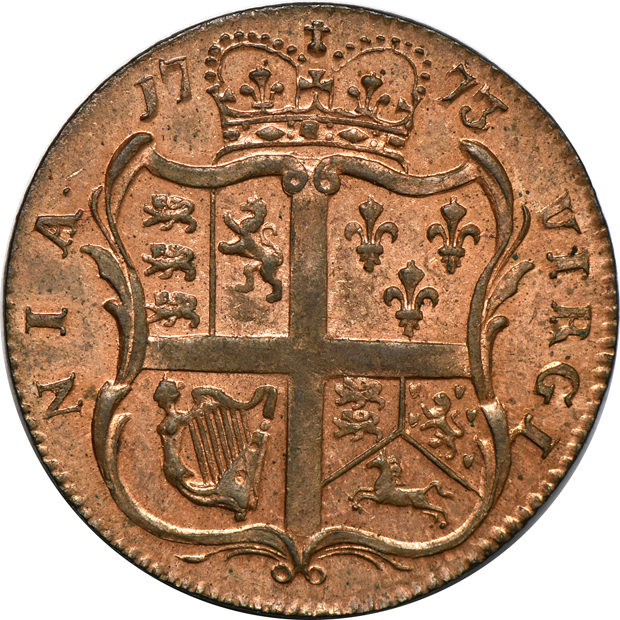 1773 Virginia halfpenny Period after Georgivs