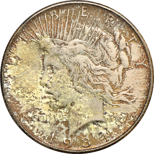 1921 Peace, High Relief, 1926-S, and a 1934, all CHOICE
