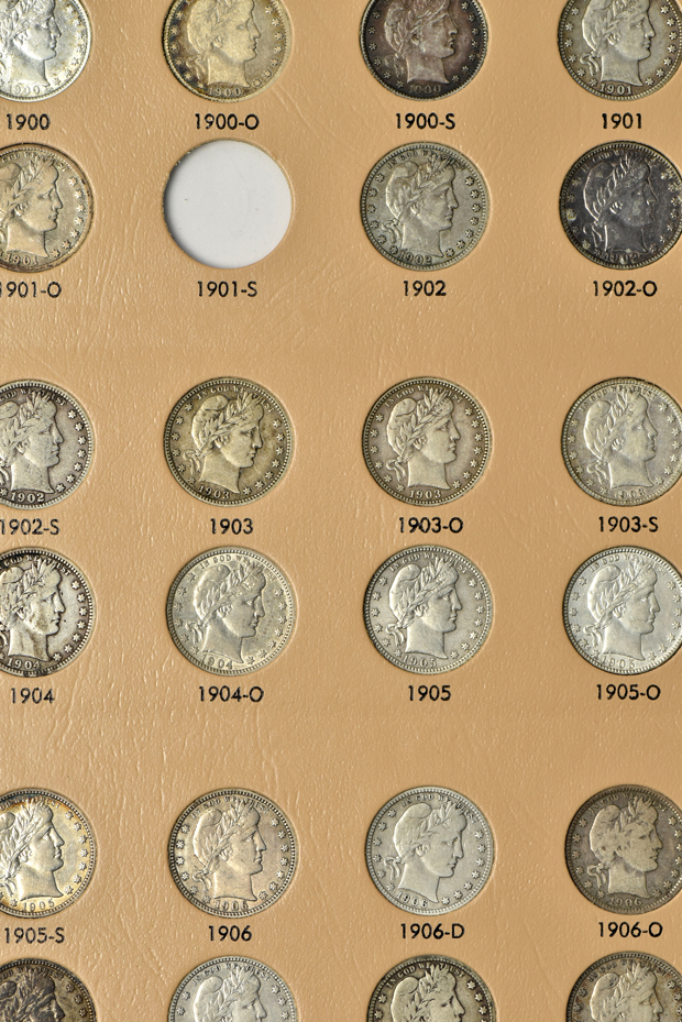 Collection of 72 different Barber quarters in a Dansco 7130 album