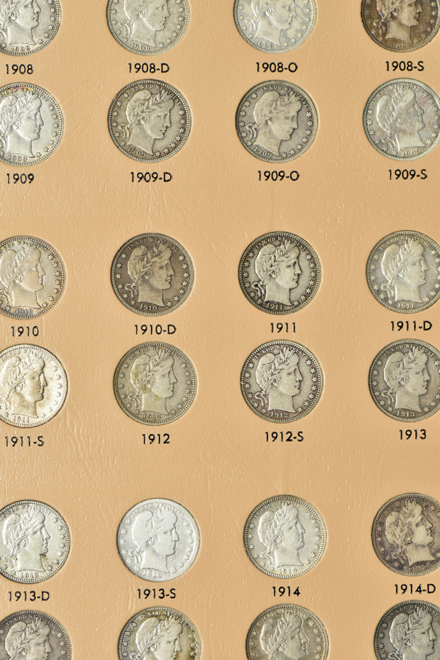 Collection of 72 different Barber quarters in a Dansco 7130 album