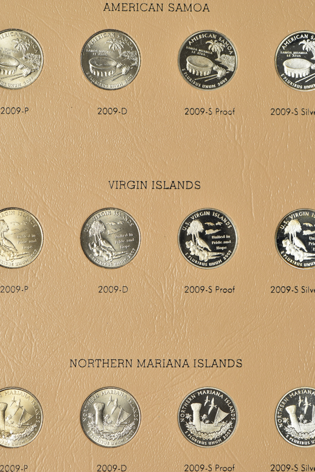 Two complete collections of Statehood quarters, including proof-only issues, one set including Territorial quarters, in four Dansco albums