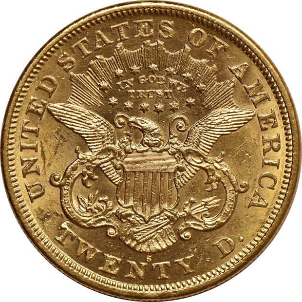 1874-S Liberty double-eagles, and a 1914-S Saint-Gaudens double-eagle, as described