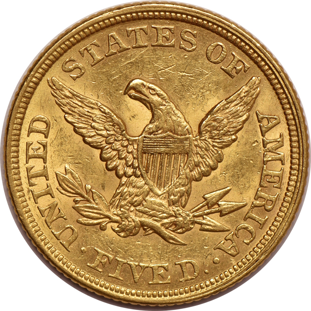1853 Liberty half eagle, and an 1861 Liberty quarter-eagle, both AU