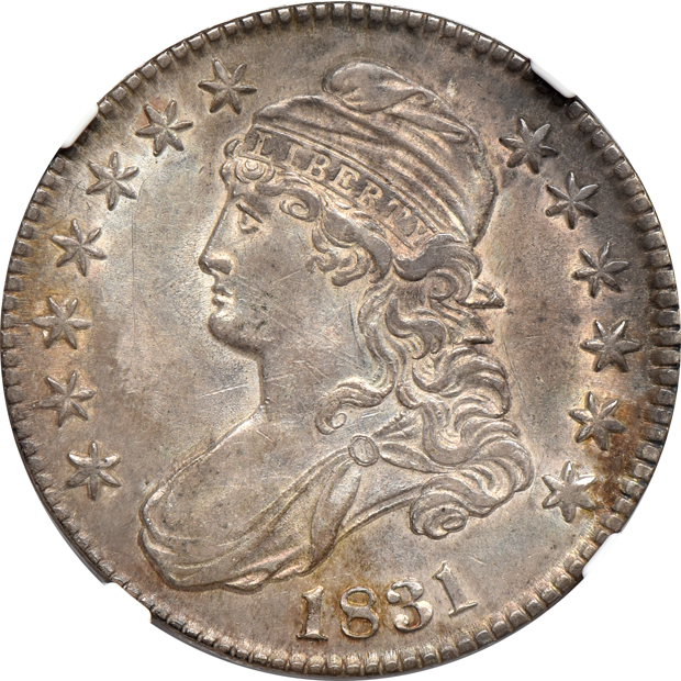 Four certified AU Capped Bust half-dollars