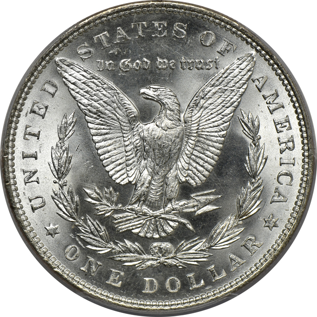 Four PCGS certified GEM Morgan silver dollars