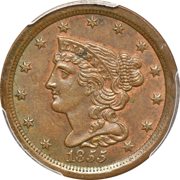 1854 MS-62 CAC, and an 1855 AU-58, both PCGS