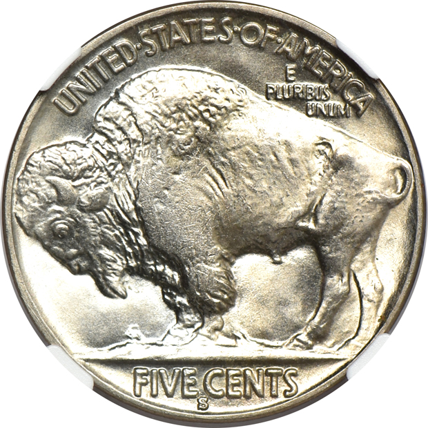 1913 Type 1 Buffalo nickel MS-66, 1931-S Buffalo nickel MS-65, and a 1936 Wisconsin Silver Commemorative half-dollar MS-66, all NGC
