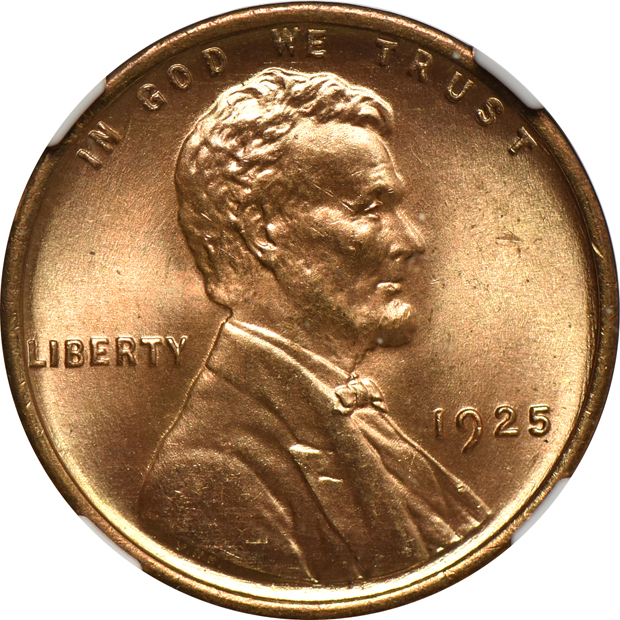 1912 MS-63 RD, 1925 MS-66 RD, and a 1931-D MS-65 RB, all NGC